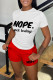 White Red Casual Daily Letter Print Basic O Neck Short Sleeve Two Pieces