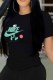 Black Casual Print Letter O Neck T-Shirts