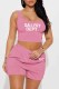 Pink Casual Print Letter U Neck Sleeveless Two Pieces