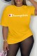 Yellow Street Print Letter O Neck T-Shirts