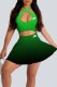 Green Sexy Street Print Backless Letter Sleeveless Two Pieces