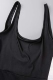 Black Casual Sportswear Letter Patchwork Print Backless U Neck Skinny Jumpsuits