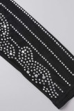 Black Sexy Patchwork Hot Drilling See-through Half A Turtleneck Skinny Jumpsuits