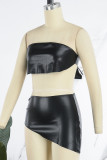 Red Sexy Solid Bandage Patchwork Asymmetrical Strapless Short Sleeve Two Pieces
