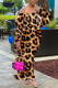 Leopard Print Casual Print Backless Off the Shoulder Long Sleeve Dresses