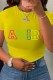 Yellow Casual Print Letter O Neck T-Shirts