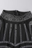 Black Sexy Patchwork Hot Drilling See-through Half A Turtleneck Skinny Jumpsuits