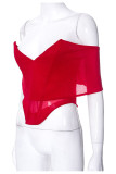 Red Sexy Solid Patchwork Asymmetrical Off the Shoulder T-Shirts