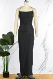 Black Sexy Solid Patchwork Backless Spaghetti Strap Long Dress Dresses