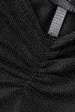 Black Sexy Solid Patchwork Backless Spaghetti Strap Long Dress Dresses
