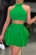 Green Sexy Casual Solid Patchwork O Neck Sleeveless Two Pieces
