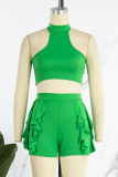 Yellow Sexy Casual Solid Patchwork O Neck Sleeveless Two Pieces