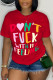 Red Casual Print Patchwork O Neck T-Shirts