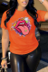 Orange Casual Daily Print Patchwork O Neck T-Shirts