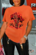 Orange Casual Vintage Print Patchwork O Neck T-Shirts