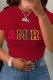 Red Casual Print Letter O Neck T-Shirts
