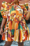 Red Fashion Casual Print Patchwork Buckle Turndown Collar A Line Dresses
