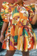 Tangerine Red Fashion Casual Print Patchwork Buckle Turndown Collar A Line Dresses