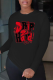 Black Street Print Letter O Neck Tops