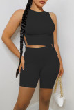 White Sexy Solid Patchwork Frenulum Slit O Neck Sleeveless Two Pieces