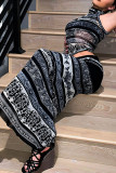 Black Sexy Print Patchwork See-through O Neck Sleeveless Two Pieces