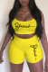 Yellow Casual Sportswear Print Patchwork Spaghetti Strap Sleeveless Two Pieces