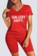 Red Casual Print Letter V Neck Short Sleeve Two Pieces