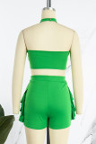 Yellow Sexy Casual Solid Patchwork O Neck Sleeveless Two Pieces