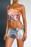 Colour Sexy Print Patchwork Strapless Sleeveless Two Pieces