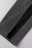 Black Sexy Solid Patchwork See-through Backless Spaghetti Strap Sleeveless Two Pieces