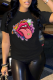 Black Casual Daily Print Patchwork O Neck T-Shirts