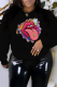 Black Street Vintage Lips Printed Patchwork O Neck Tops