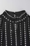 Apricot Sexy Patchwork Hot Drilling See-through Half A Turtleneck Tops