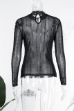 Apricot Sexy Patchwork Hot Drilling See-through Half A Turtleneck Tops