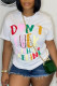 White Casual Print Patchwork O Neck T-Shirts