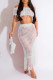 White Sexy Solid Tassel Hollowed Out Patchwork Off the Shoulder Short Sleeve Two Pieces