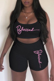 Rose Red Casual Sportswear Print Patchwork Spaghetti Strap Sleeveless Two Pieces