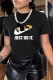 Black Casual Character Print Letter O Neck T-Shirts