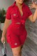 Red Casual Print Patchwork Turndown Collar Short Sleeve Two Pieces