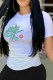White Casual Print Letter O Neck T-Shirts