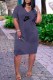 Deep Blue Casual Print Letter V Neck Straight Dresses