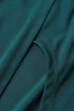Grey Casual Solid Bandage Patchwork Slit O Neck Short Sleeve Two Pieces