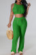 Green Sexy Solid Hollowed Out Patchwork O Neck Sleeveless Two Pieces