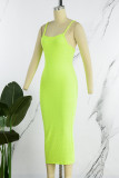 White Sexy Solid Backless U Neck Sling Dress Dresses
