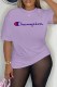 Purple Street Print Letter O Neck T-Shirts
