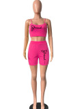 Rose Red Casual Sportswear Print Patchwork Spaghetti Strap Sleeveless Two Pieces