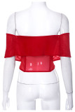 Red Sexy Solid Patchwork Asymmetrical Off the Shoulder T-Shirts