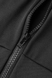 Black Street Solid Patchwork Pocket Zipper Collar Skinny Jumpsuits