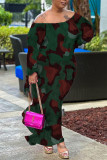 Camouflage Casual Print Backless Off the Shoulder Long Sleeve Dresses
