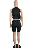 White Sexy Solid Patchwork Frenulum Slit O Neck Sleeveless Two Pieces